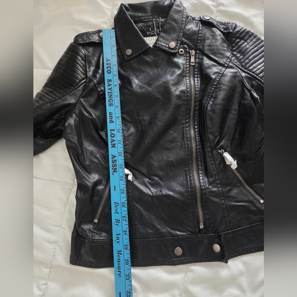Coalition LA Black Faux Leather Moto Jacket Quilted Sleeves BNWT Size M - Picture 4 of 16